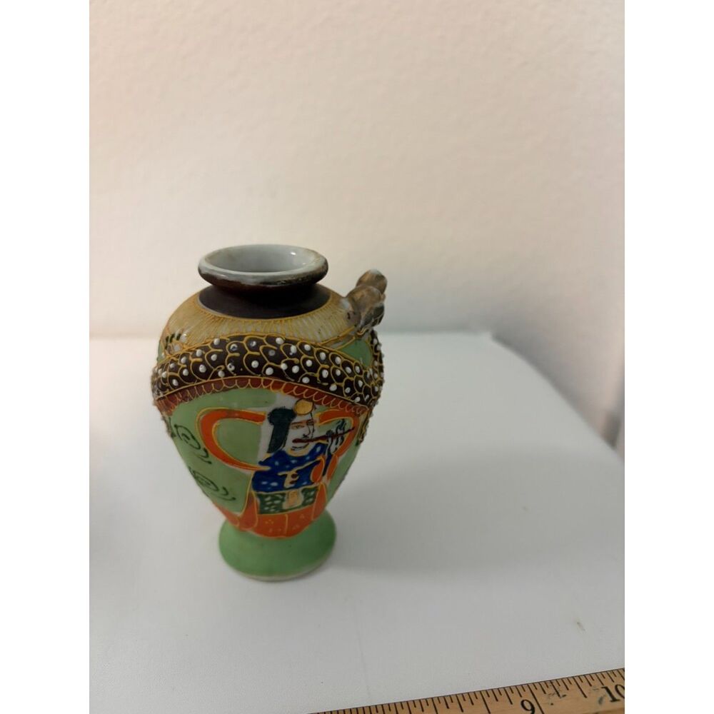 vtg Japanese Satsuma Moriage Vase with Dragon and Immortal Motif